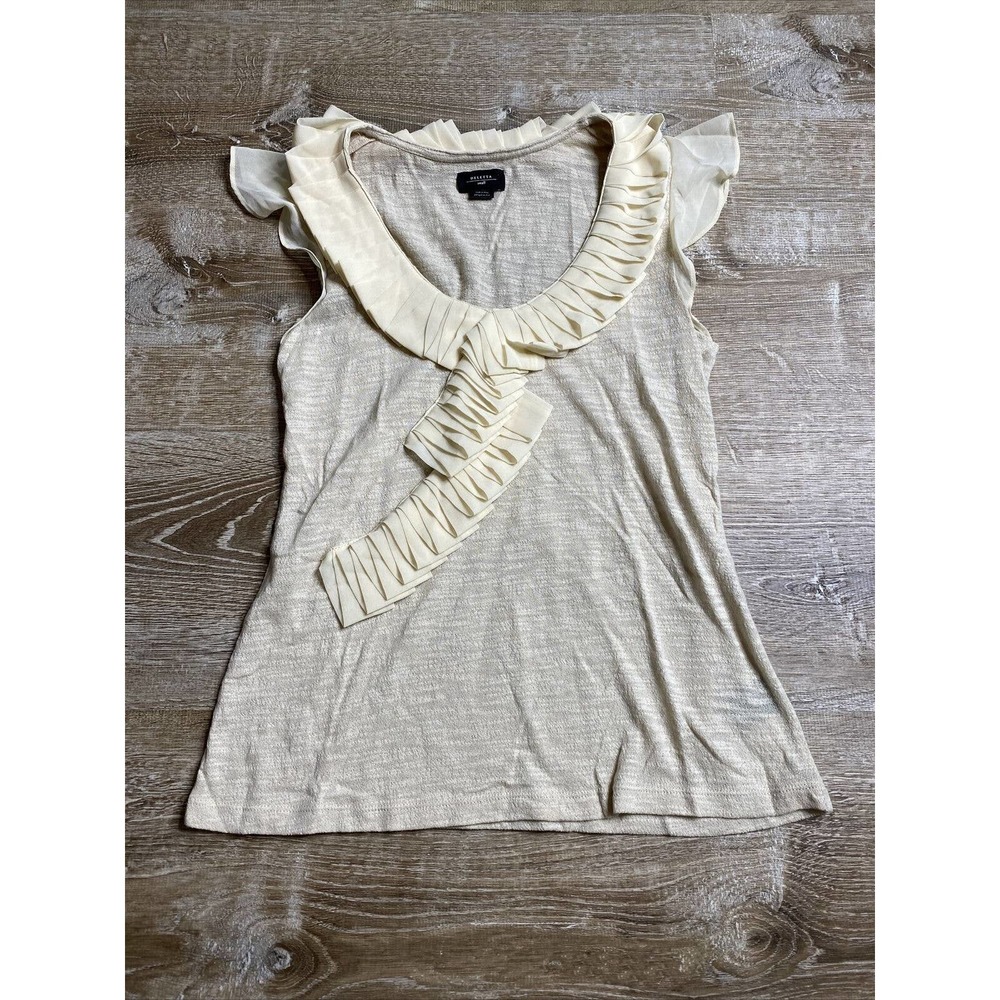 Deletta Top Ivory Cream Cap Sleeve Ruffles Cotton